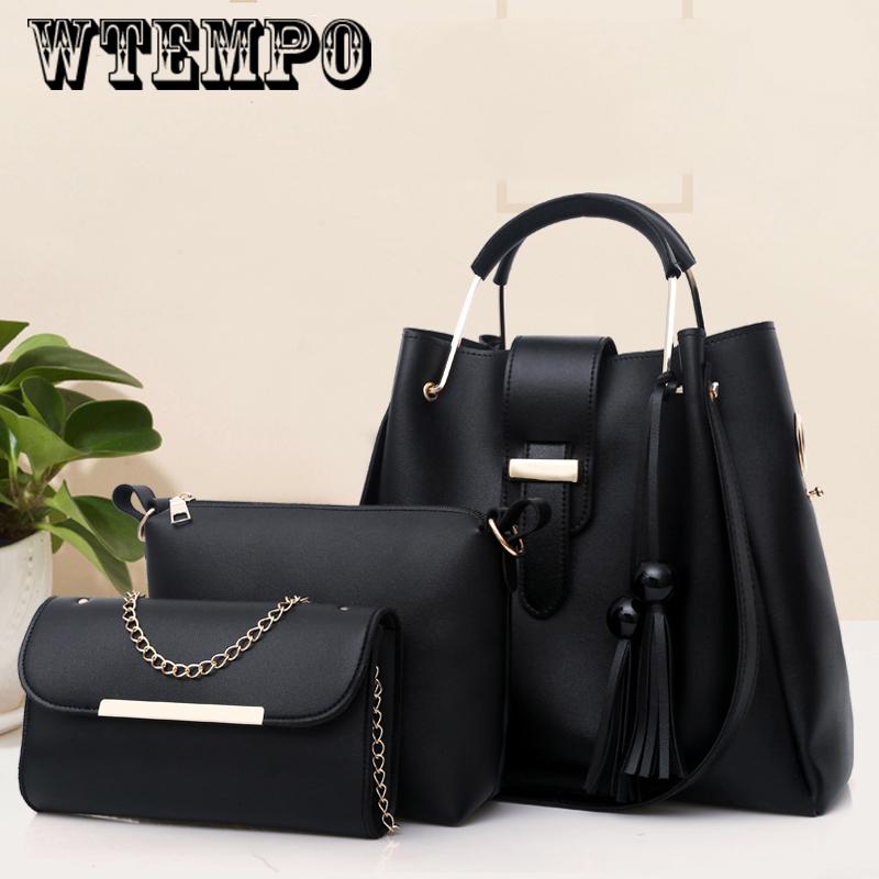 Trend three-piece handbags casual bag simple wild handbag tassel Messenger bag fashion