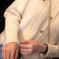 Sweet Love Buttons Show White and Red Short Casual Women's Sweater Cardigan Slim Loose Striped Round Neck Sweater