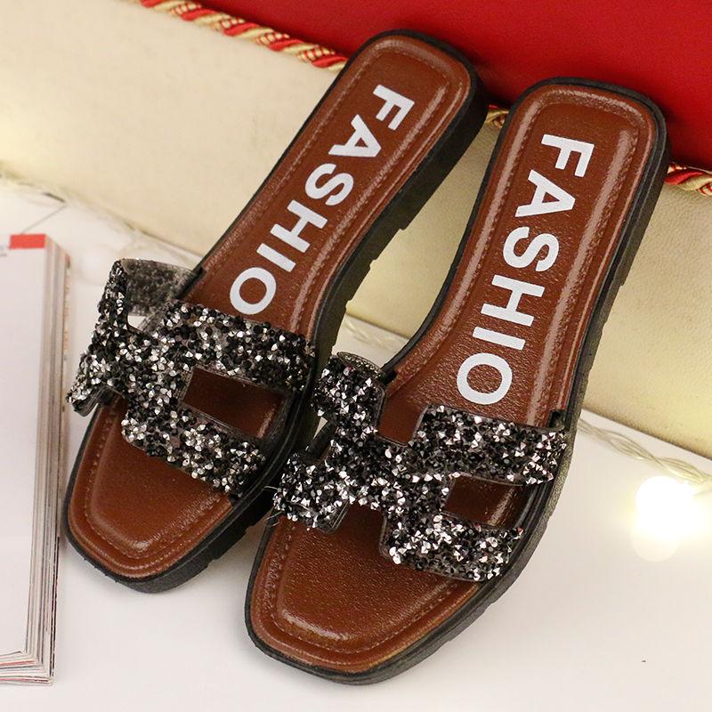 Summer Women Crystal Slippers Glitter Flat Soft Bling Female Candy Color Flip Flops Indoor Ladies Slides Beach Shoes