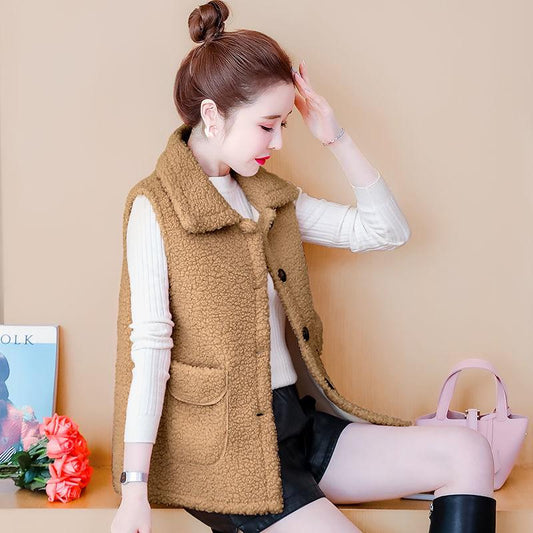 Plus Velvet Thickened Lamb Velvet Vest Women Autumn and Winter Loose and Warm Casual Wear Vest Vest Jacket