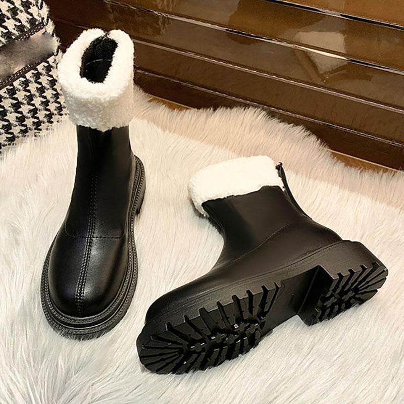 Snow Boots Women's Sheep Martin Boots Winter Plus Velvet Warm Thick-soled Boots Increased Round Toe British Short Boots