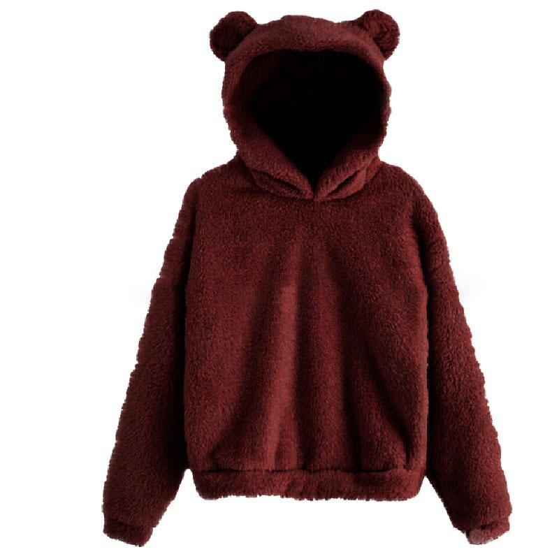 Cute Fluffy Rabbit Ears Hooded Sweater Autumn Solid Color Warm Sweater Plus Size Long-sleeved Pullove Sweatershirts