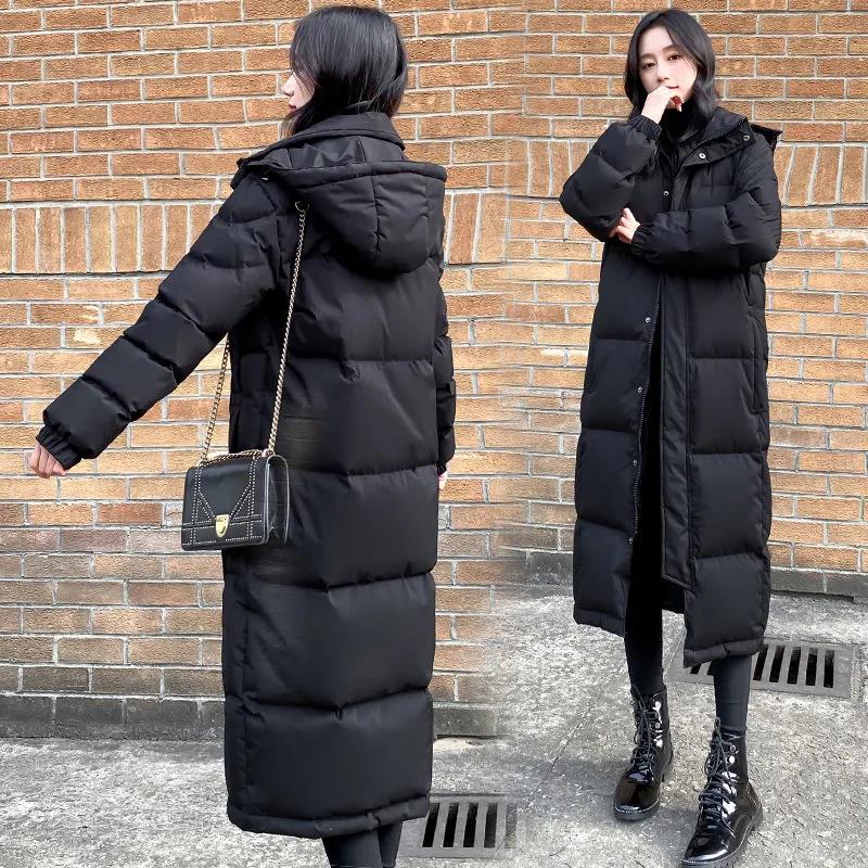 Black Down Padded Jacket Women's Winter Couples Thickened Long Padded Jacket Long From Knee To Ankle