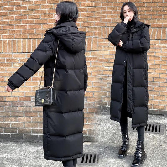 Black Down Padded Jacket Women's Winter Couples Thickened Long Padded Jacket Long From Knee To Ankle