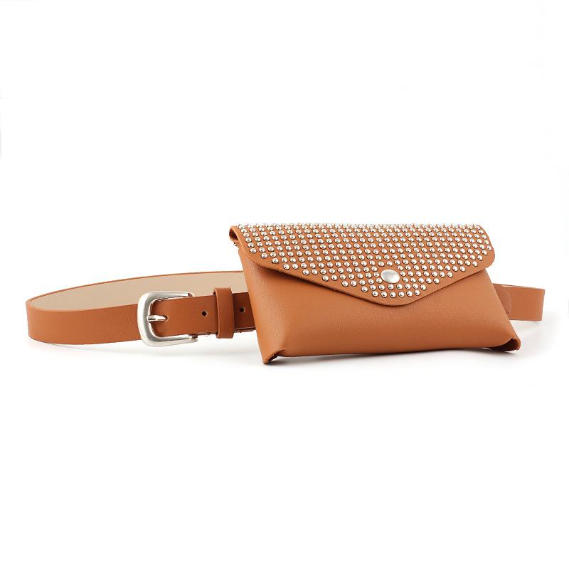 Womens Belt with bag black Thin PU Leather Buckle Waist Belt Adjustable Easy to travel