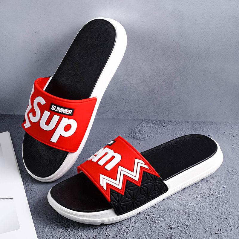 Size40-45 Summer Men Sandals Comfortable Non-slip Rubber Letter Stripe Beach Slippers Casual Outdoor Slippers Drag Flip Flops