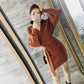 Autumn and Winter Mid-length Sweater Fashion V-neck Jacket Bat Sleeve Young Women Knitted Skirt