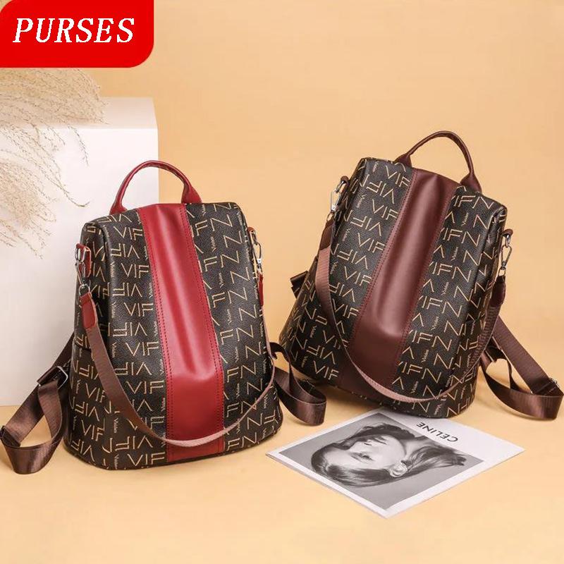 Leather Texture Backpack Female Student Schoolbag Trend Soft Leather Lady Large-capacity Travel Bag