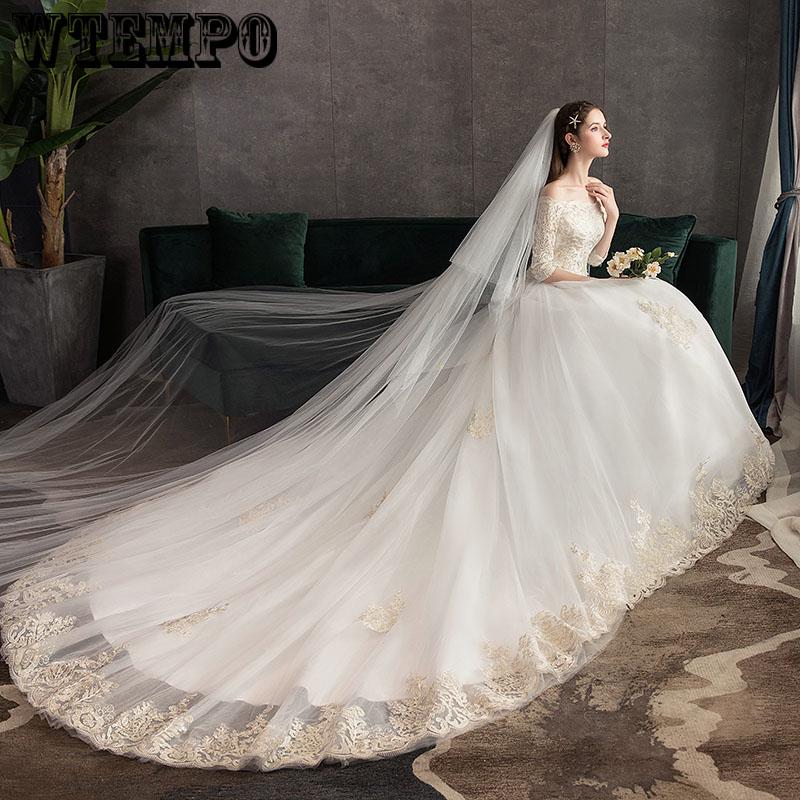 Bridal Wedding Gown White Lace Wedding Dress Train Vintage  vestido De noiva