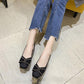 Bowknot Soft Sole Thick Heel Shoes Women Spring Korean Style Square Toe Woven Low-heeled Women's Shoes