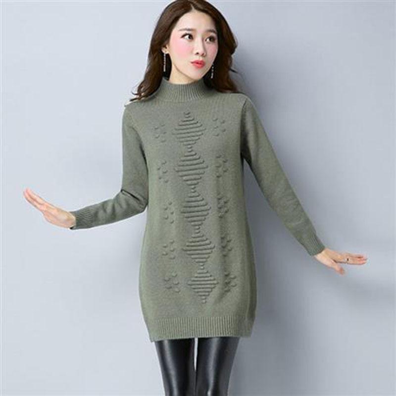 Half Turtleneck Wool Pullover Sweater Loose Mid-length Sweater Women Ladies Bottoming Shirt
