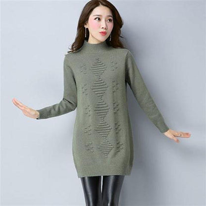 Half Turtleneck Wool Pullover Sweater Loose Mid-length Sweater Women Ladies Bottoming Shirt