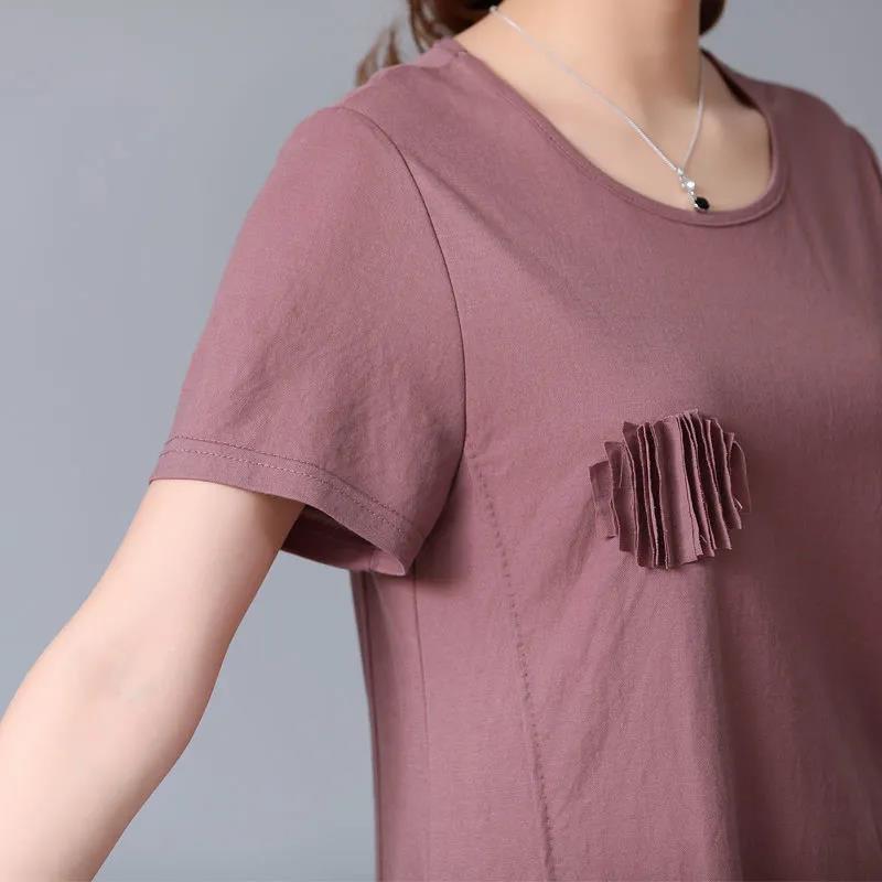 Large Size Loose Simple Style Women's Summer Dress Short Sleeve Round Neck Solid Color Knee-length Daily Wear