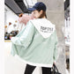 Spring and Autumn Short Hooded Jacket Womens' Letter Printed Double Lining Loose Thin Jacket Cardigan Top Double Layer Lining