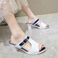 Sandals  Women Summer Korean Style Small Thick Heel High Heels Mid-heel Buckle  All-match Open-toed Women's Shoes