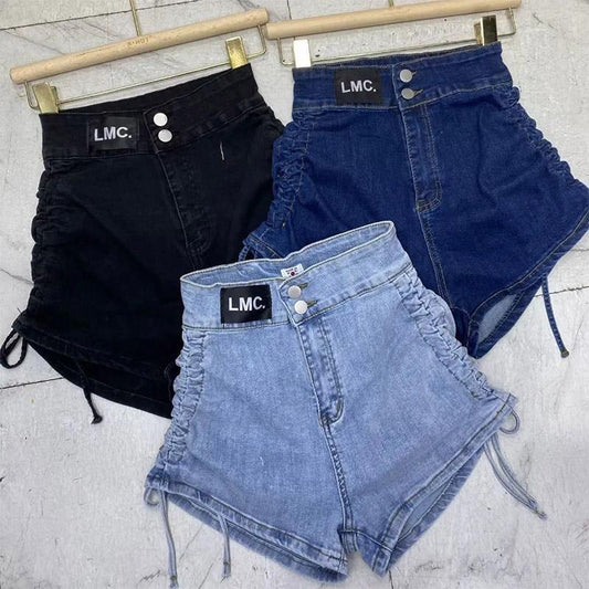 Drawstring High Waist Denim Shorts Women's Summer Sexy Thin Wide Leg Pants Girls Versatile Personality Shorts