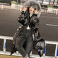 Black Shiny Down Jacket Women's Mid-length, Waist, Explosive, Large Fur Collar, Thickened Tooling Jacket