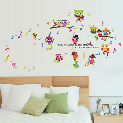 [Wall sticker ]Owl Playing Music Cartoon Children Wall Stickers For Kids Rooms Nursery Bedroom Home
