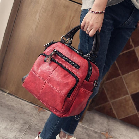 Cowhide Backpack Women Fashion Trend Wild Student Backpack Large Capacity Shoulder Bag Handbag Women