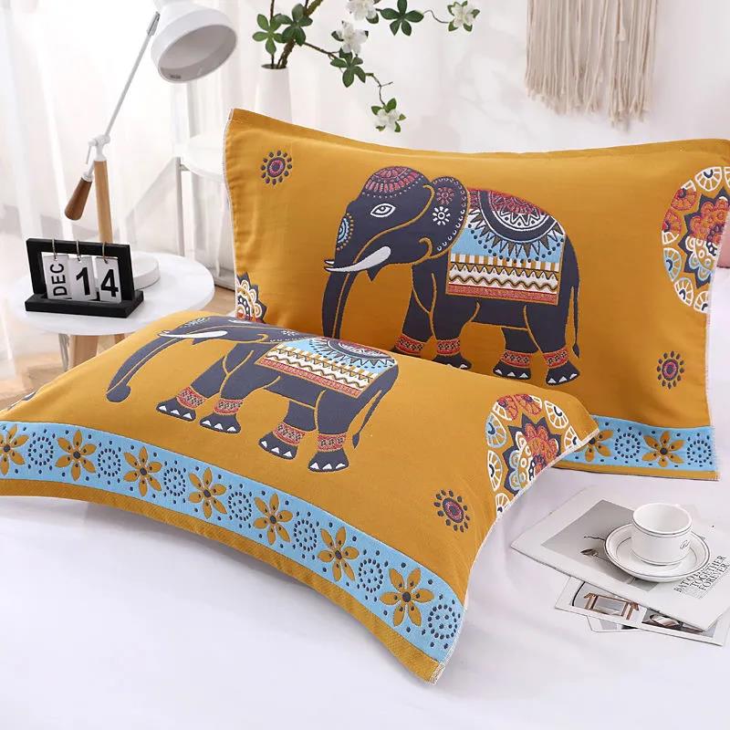 High-end Simple European Style Cotton Thickened Lattice To Increase Breathable Couple Pillow Towel Eight Layers of Pure Cotton Gauze Pillow Towel