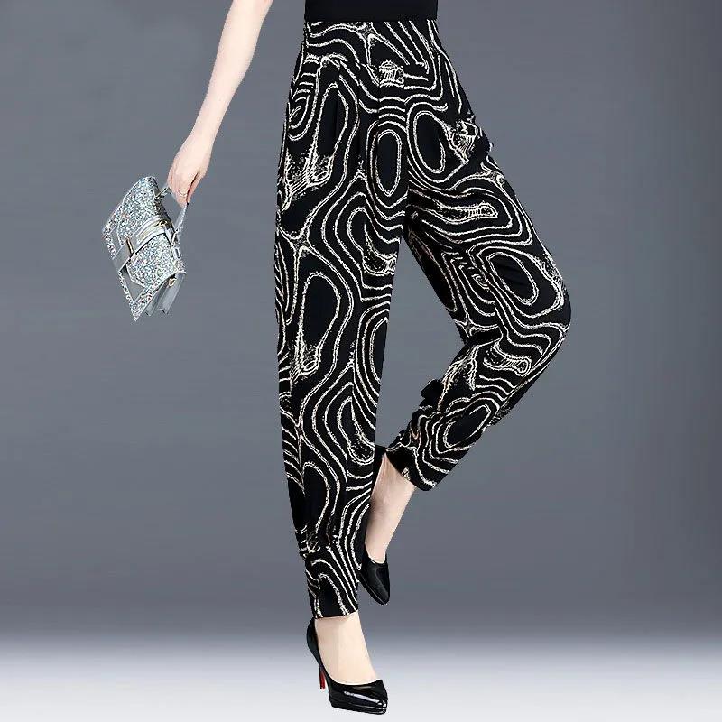Autumn and Summer Style Fall Feeling Pattern Bloomers Cropped Trousers Feet Pants Women Loose Harem Pants