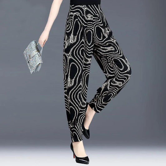 Autumn and Summer Style Fall Feeling Pattern Bloomers Cropped Trousers Feet Pants Women Loose Harem Pants
