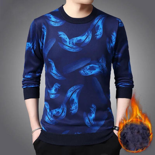 WTEMPO Men Thermal Pullover Cashmere Padded Shirt Printed Shirt Winter Soft and Comfortable Pullover