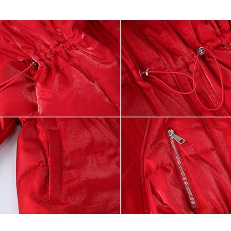Women's Shiny Mid-length Down Jacket Winter Korean Style Loose Coat Quilted Jacket Warm Stand-collar Down Jacket