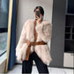 Fur Coat Winter Ladies Retro Fashion V-neck Waist Thickened Warm Mid-length Fur All-in-one Plush Jacket