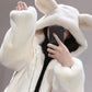 Faux Fur Coat Winter Ladies Cute Bear Ears Plush Thick Warm Hooded Mid-length Fur Coat