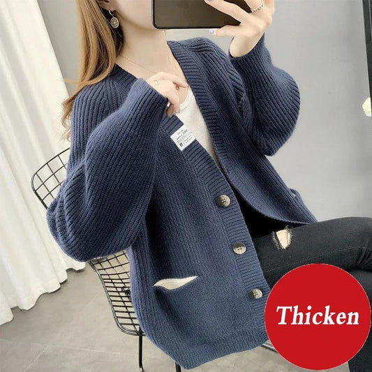Cardigan Sweater Ladies Thickened Short Jacket Loose Spring Autumn Winter Versatile Knit Cardigan