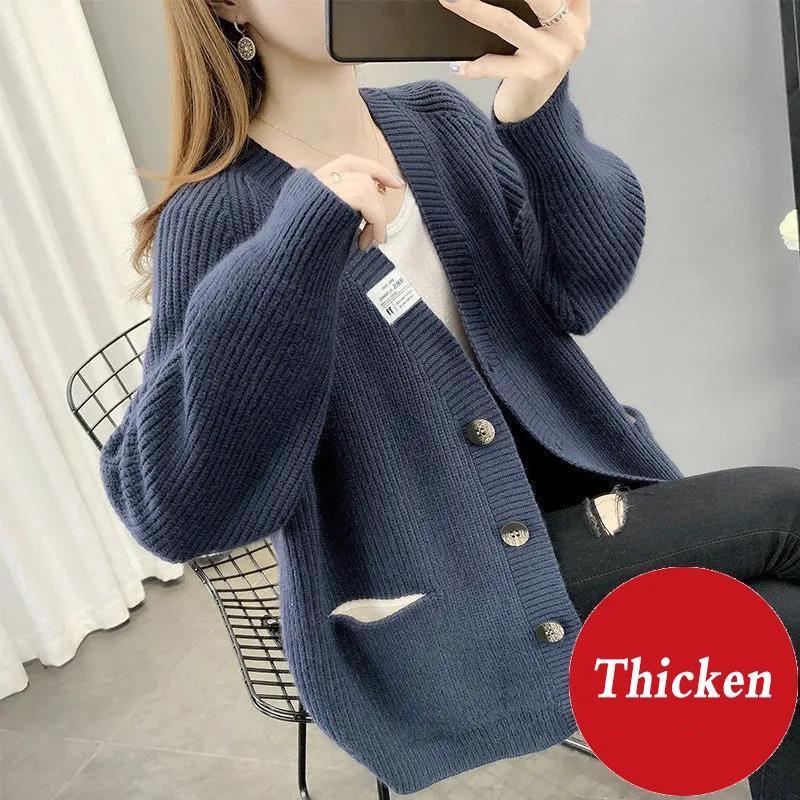 Cardigan Sweater Ladies Thickened Short Jacket Loose Spring Autumn Winter Versatile Knit Cardigan