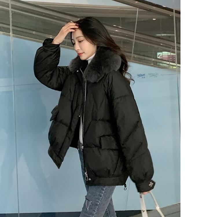 Korean Fashion Ladies Down Jacket Fox Fur Collar Thick Bread Jacket White Duck Down Short Down Jacket