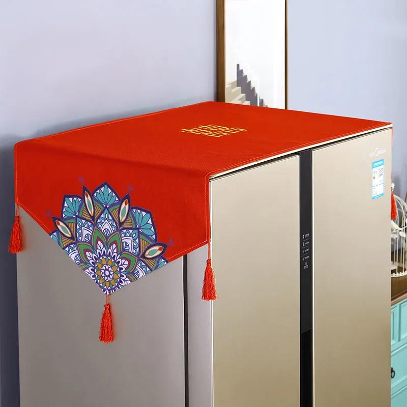 Double Door Refrigerator Cover Cloth Washing Machine Cover Simple Modern Refrigerator Towel Universal Household Storage Towel