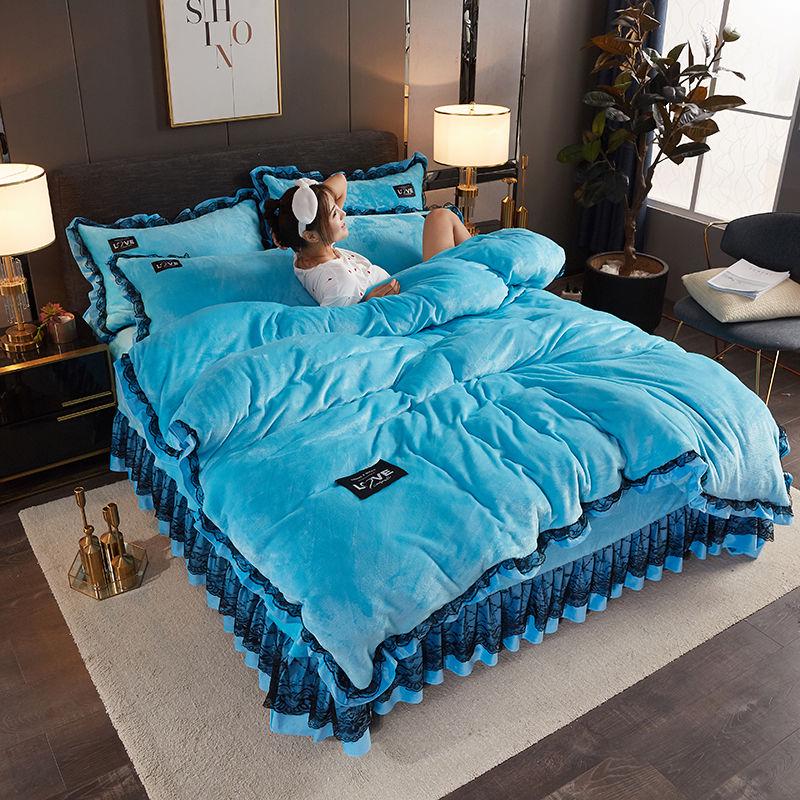 2019 Coral Velvet 4pcs Winter Flannel Thickening Warm Bedclothes Queen King Quilt Cover