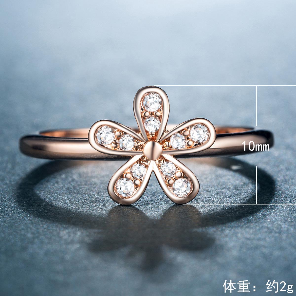 Valentine's Day Jewelry Vintage Flower Shape Zircon Ring Simple Floral Zircon Ring Tail Ring for Women Gift