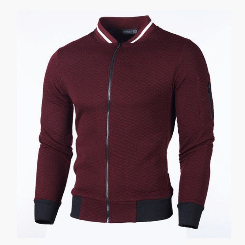 Jacket Zipper Stand Collar Jacket Men's Casual Solid Color Sports Plaid Cardigan Fashion Top