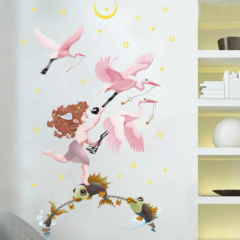 [Wall stickers] Cartoon Fish bird angel wall stickers for kids rooms nursery bathroom home decoratio