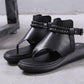 Plus Size 36-40 Summer Women Outdoor Black Rome Flip Flop Flat Bohemian Beach Shoes Non-slip Office Lady Leather Sandals