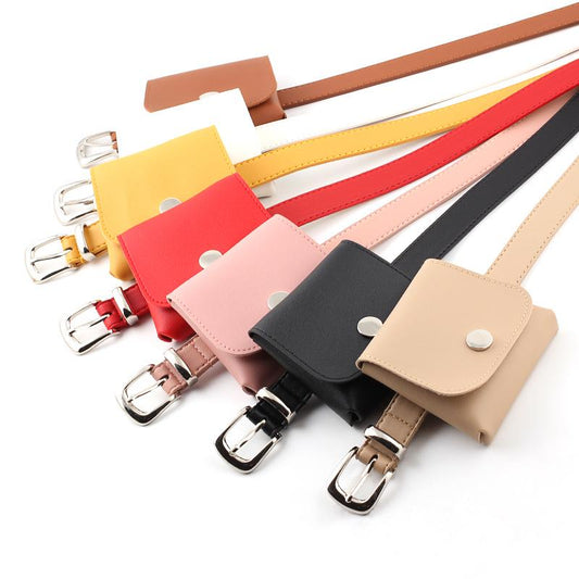Belt Women Grainy Faux Leather Waist Belt Buckle Waistband with A Small Bag Adjustable