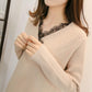 Autumn and Winter Lace V-neck Top Thickened Long-sleeved Knitted Sweater Loose and Versatile Women's Bottoming Shirt