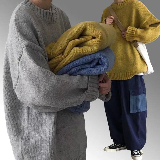 Autumn and Winter Sweater Men Loose Solid Color Thick Knit Sweater Student Shirt