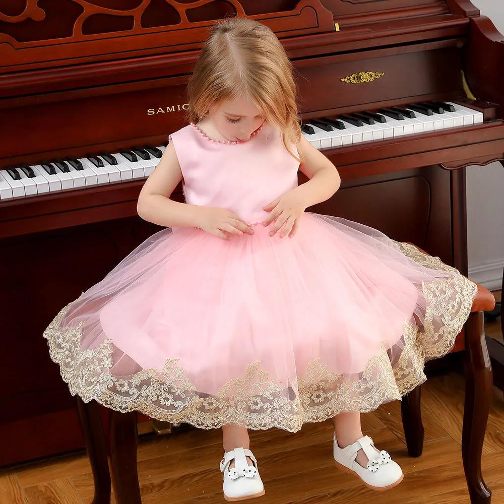 Children's Dress Skirt Girl Baby Lace Bow Dress Temperament Sleeveless Open Back Lace Plaid Skirt Tutu Skirt Waist A-line Skirt
