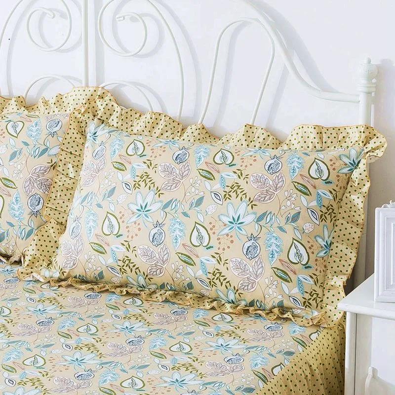 A Pair of Pure Cotton Floral Pillow Cases Pastoral Lace Pillowcases Double Bed Supplies To Increase Pillowcases Universal