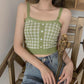 Retro Sweet Plaid Pattern Knit Camisole Cotton Sexy Slim Women's Bottoming Crop Top
