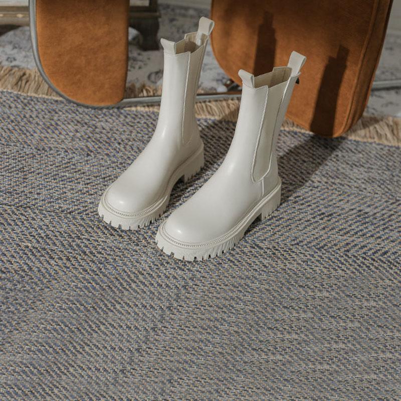 Chelsea Boots Martin Boots Woman Spring and Autumn Boots Thick Black Leather Single Boots Motorcycle Boots