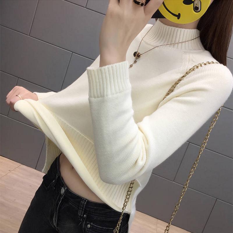 Pofulove Half-High Collar Short Pullover Fragrant Winter Sweater Long Sleeve Bottoming Shirt Sweater