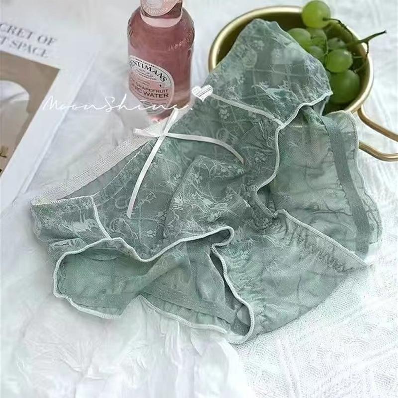 French Lace Panties Women's Mid-waist Sexy Transparent Ice Silk Cute Girl Briefs