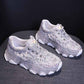 Plus Size 35-39 Summer Women Mesh Sneakers Breathable Running Basketball Shoes Students Shockproof Non-slip Rhinestone Crystal Shoes