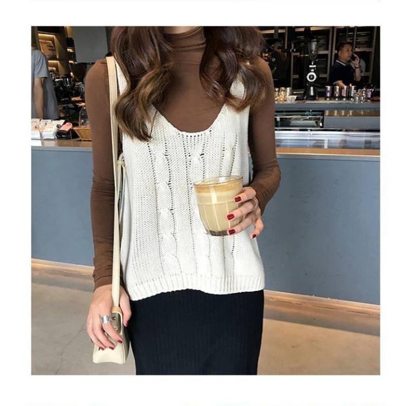 Autumn and Winter Women's V-neck Knitted Pullover Sleeveless Vest with Retro Twist Bottoming Casual